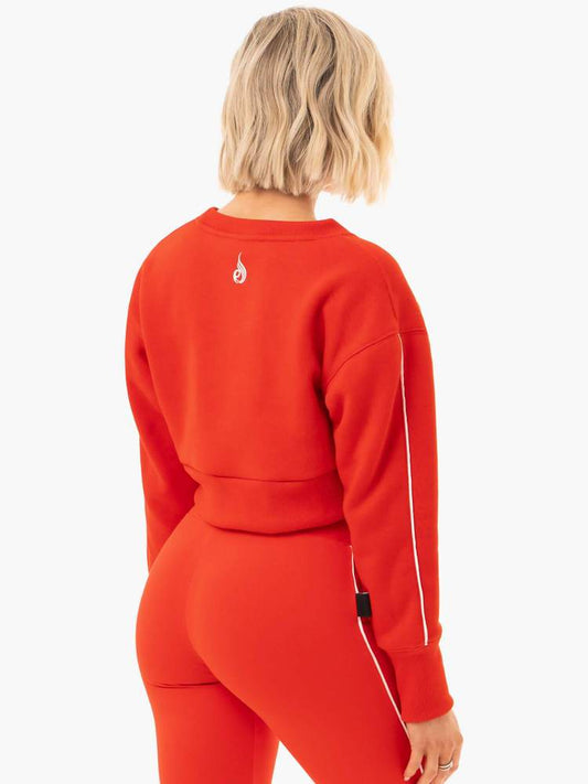 COURTSIDE CROPPED SWEATER ORANGE RED