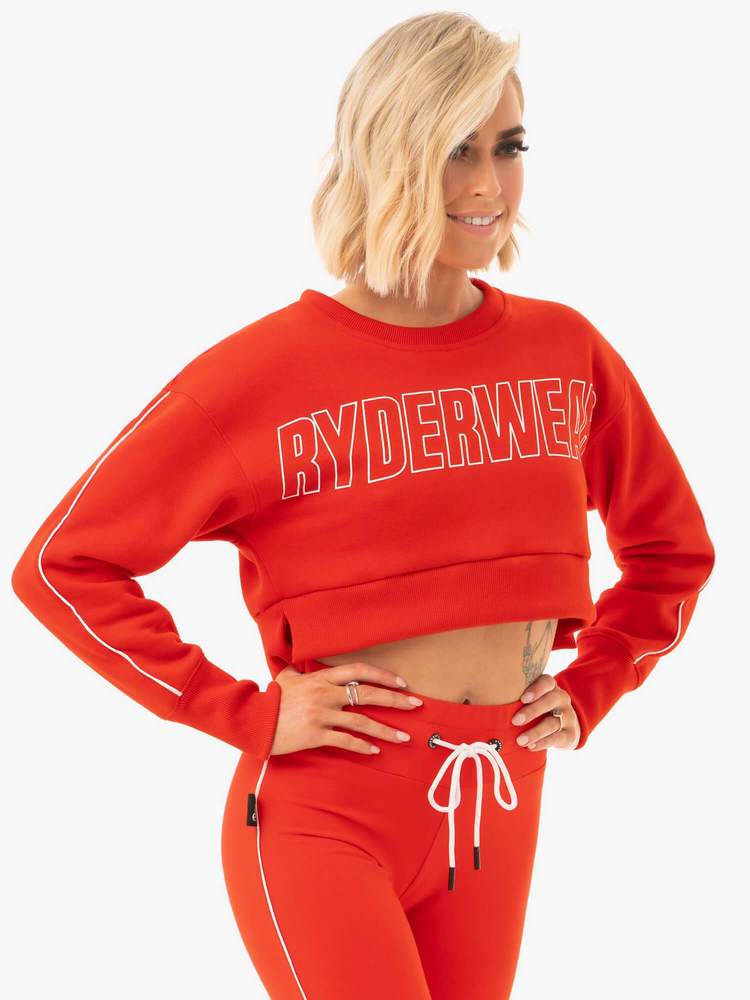COURTSIDE CROPPED SWEATER ORANGE RED