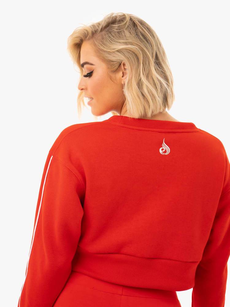 COURTSIDE CROPPED SWEATER ORANGE RED