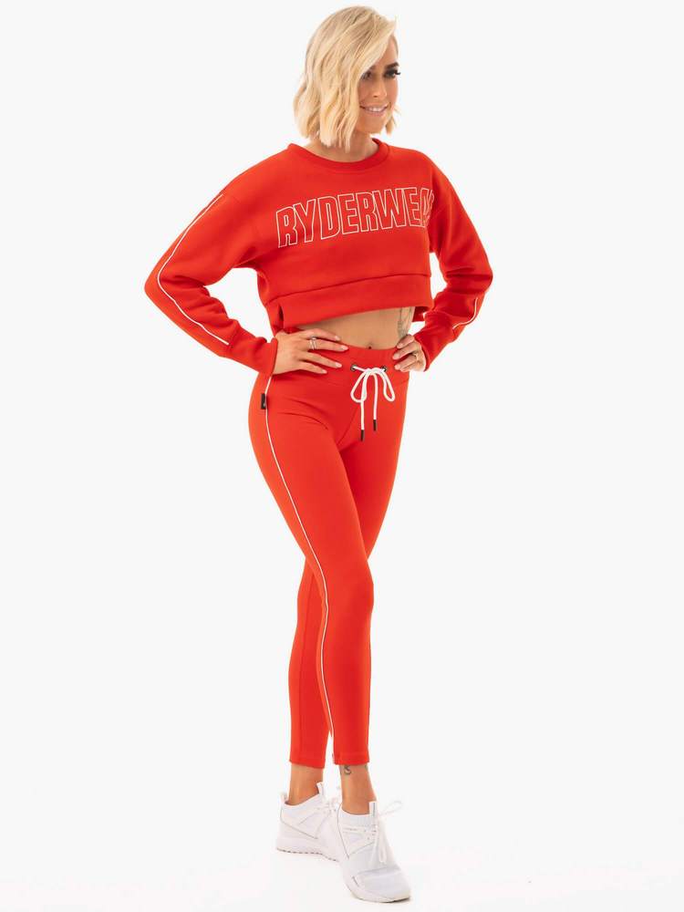 COURTSIDE CROPPED SWEATER ORANGE RED