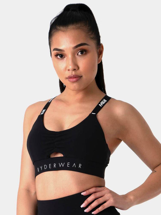 PASTELS SCRUNCH SPORTS BRA BLACK