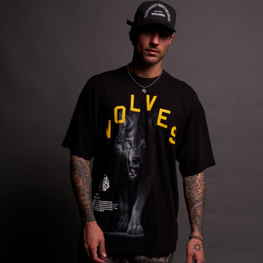 IN THE SHADOWS "PREMIUM" OVERSIZED TEE IN BLACK/YELLOW