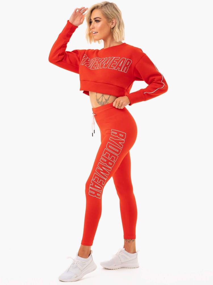 COURTSIDE CROPPED SWEATER ORANGE RED