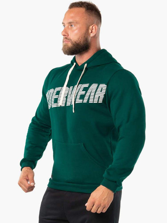 BLOCK FLEECE PULLOVER HOODIE FOREST GREEN/WHITE