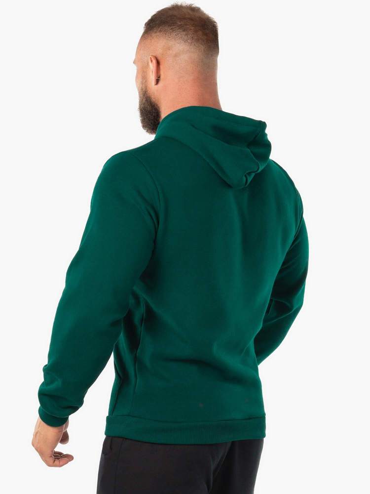 BLOCK FLEECE PULLOVER HOODIE FOREST GREEN/WHITE