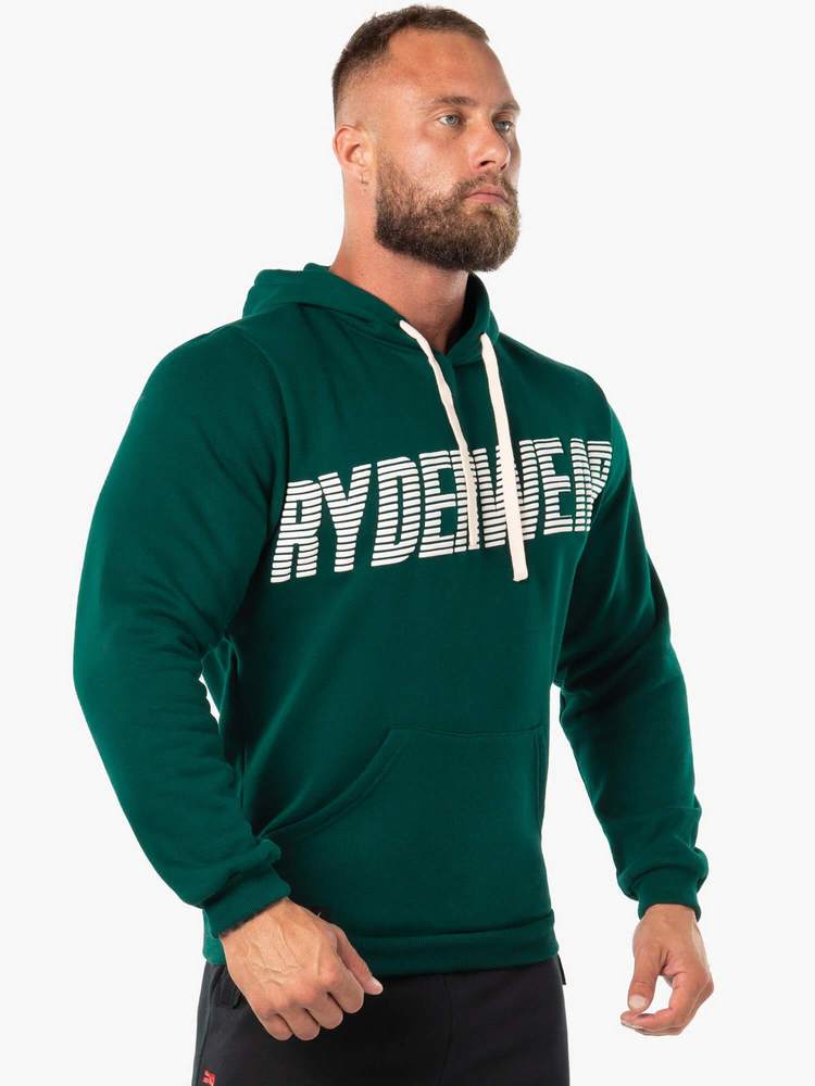 BLOCK FLEECE PULLOVER HOODIE FOREST GREEN/WHITE