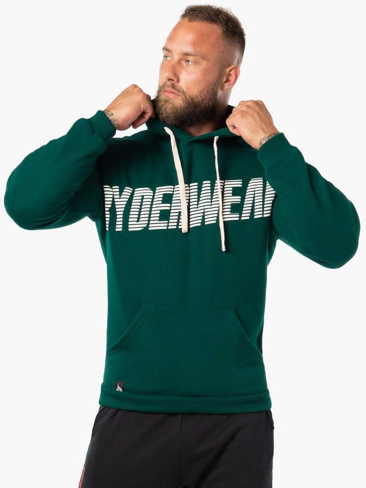 BLOCK FLEECE PULLOVER HOODIE FOREST GREEN/WHITE