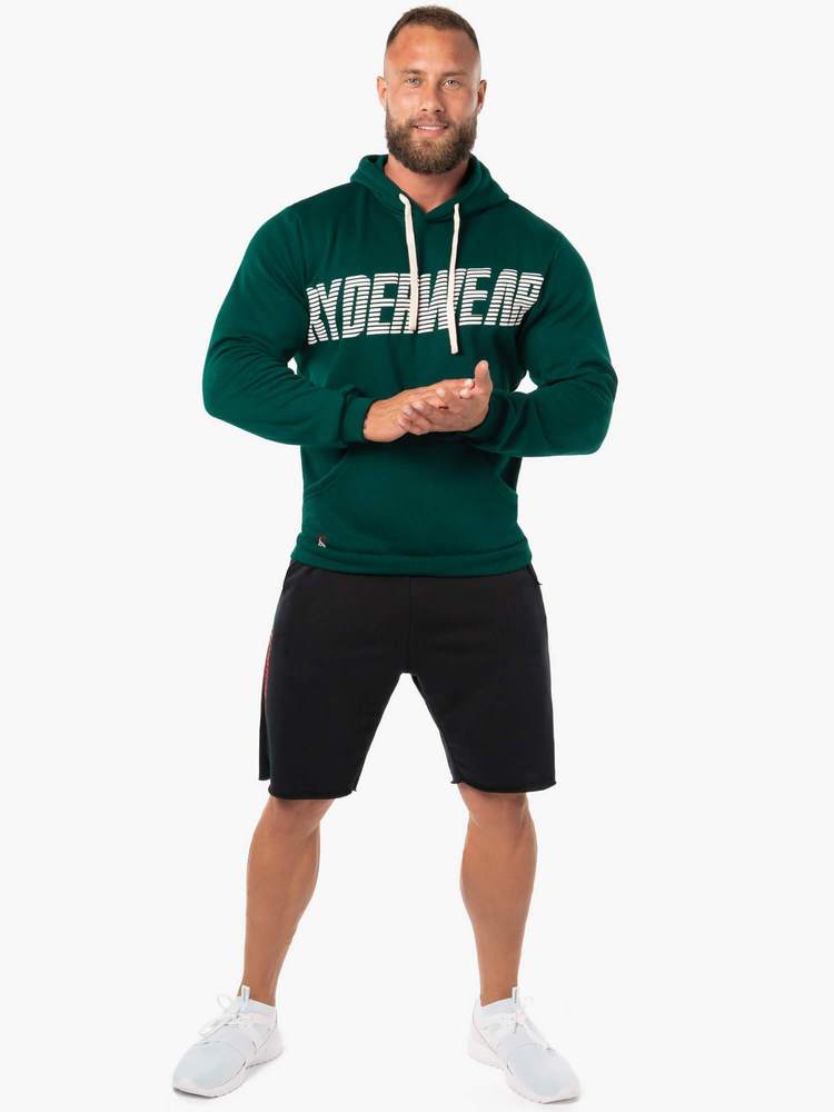 BLOCK FLEECE PULLOVER HOODIE FOREST GREEN/WHITE