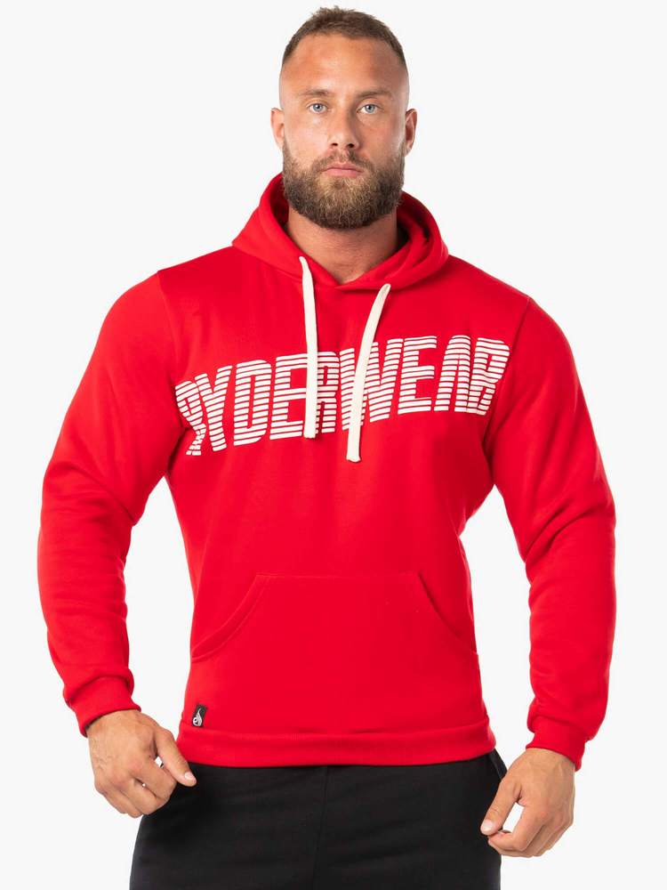 BLOCK FLEECE PULLOVER RED HOODIE RED/WHITE