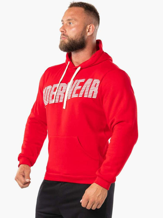 BLOCK FLEECE PULLOVER RED HOODIE RED/WHITE