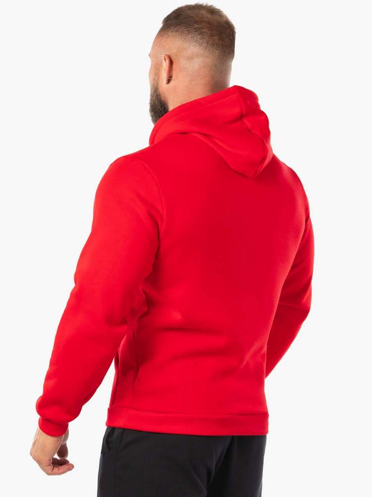 BLOCK FLEECE PULLOVER RED HOODIE RED/WHITE