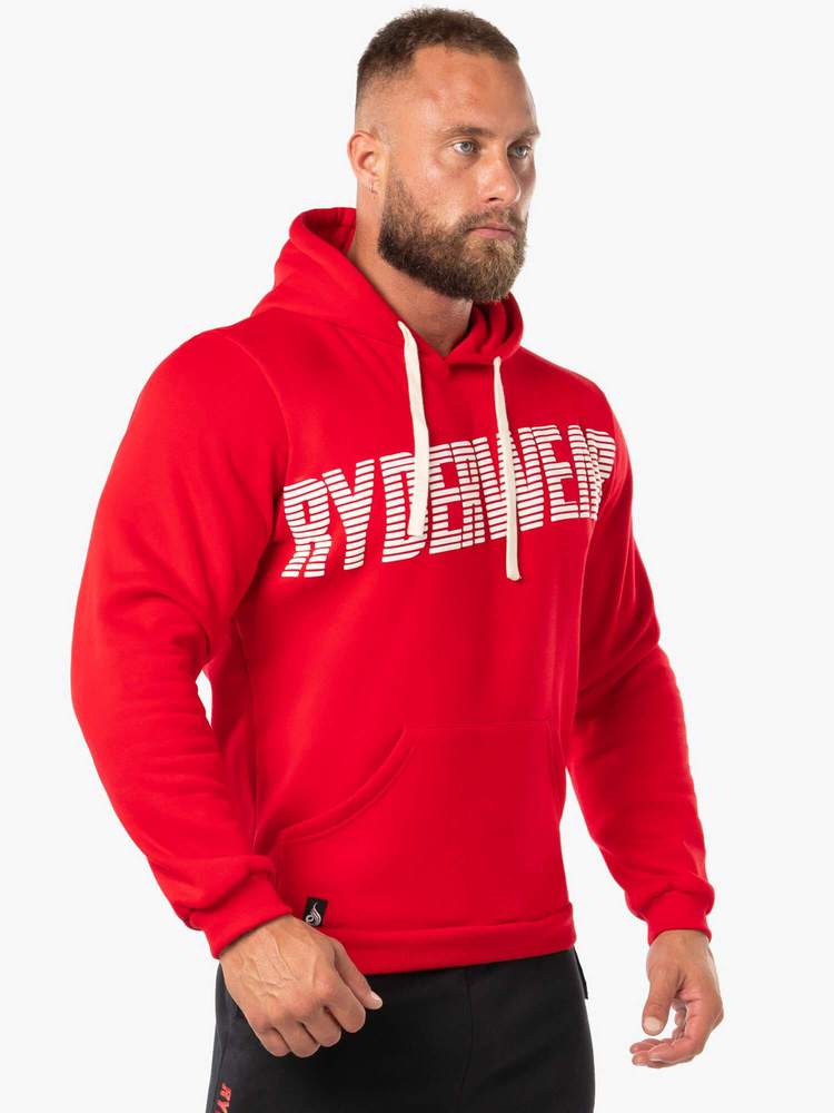 BLOCK FLEECE PULLOVER RED HOODIE RED/WHITE