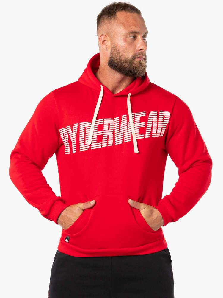 BLOCK FLEECE PULLOVER RED HOODIE RED/WHITE