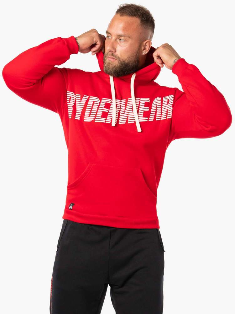 BLOCK FLEECE PULLOVER RED HOODIE RED/WHITE