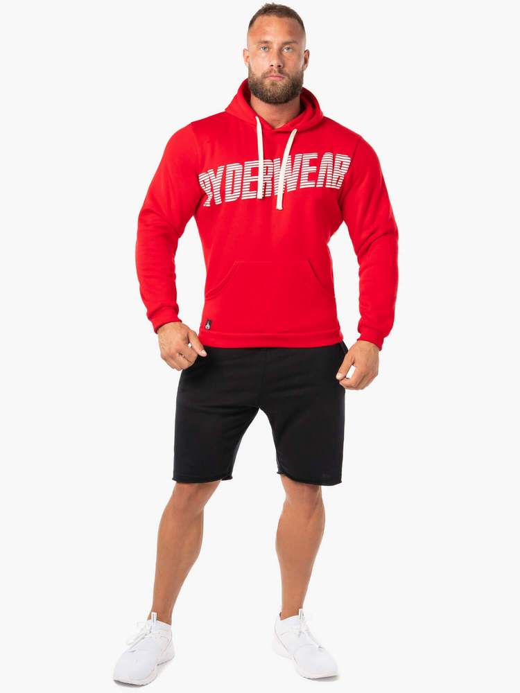 BLOCK FLEECE PULLOVER RED HOODIE RED/WHITE