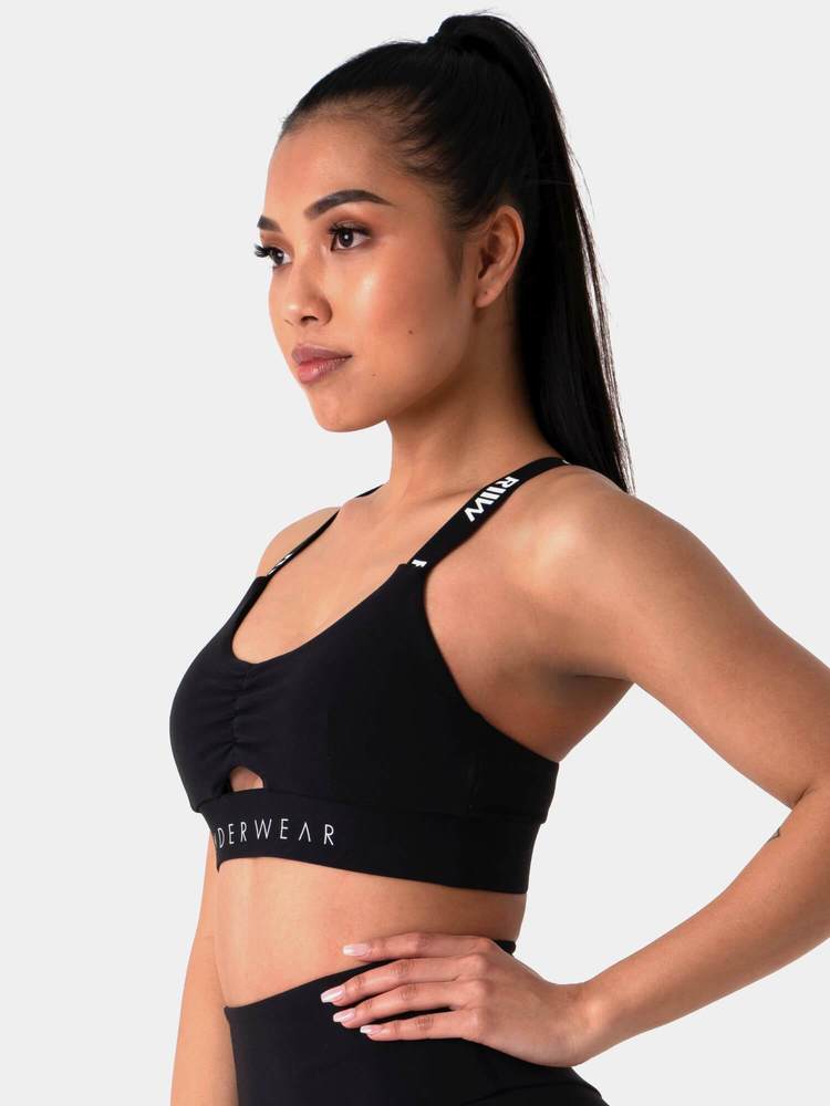 PASTELS SCRUNCH SPORTS BRA BLACK