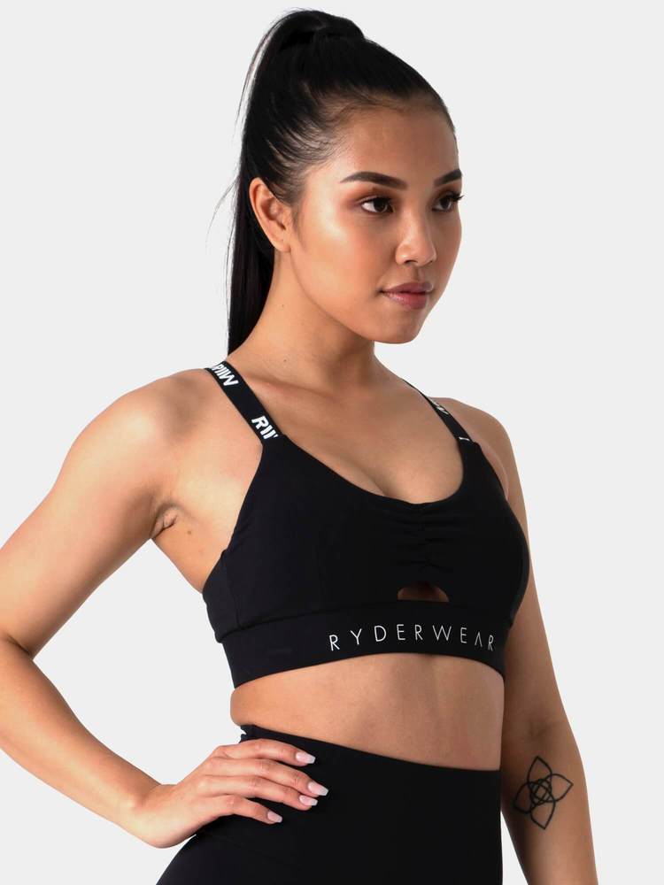 PASTELS SCRUNCH SPORTS BRA BLACK