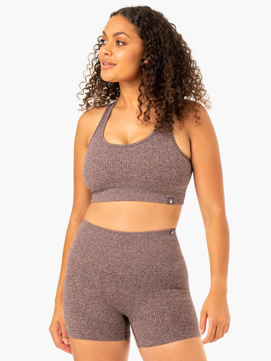 RIB SEAMLESS SPORTS BRA CHOCOLATE MARL