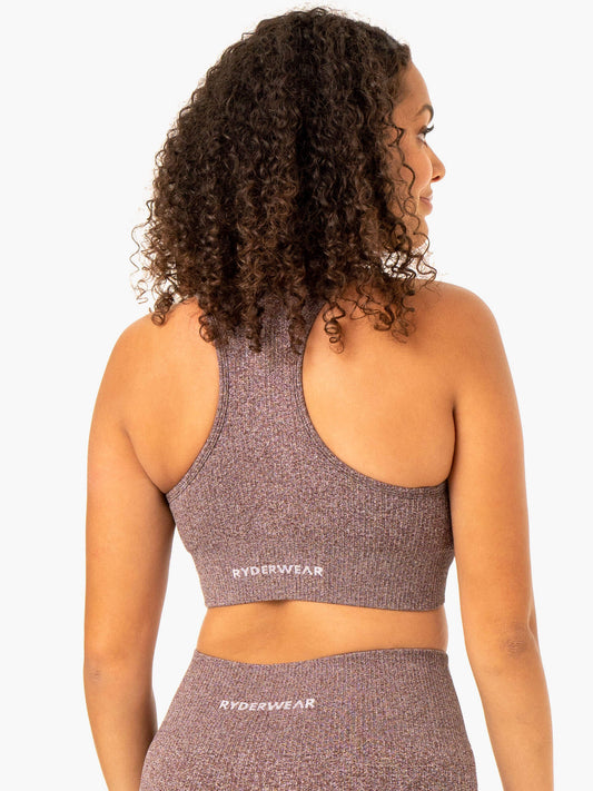 RIB SEAMLESS SPORTS BRA CHOCOLATE MARL