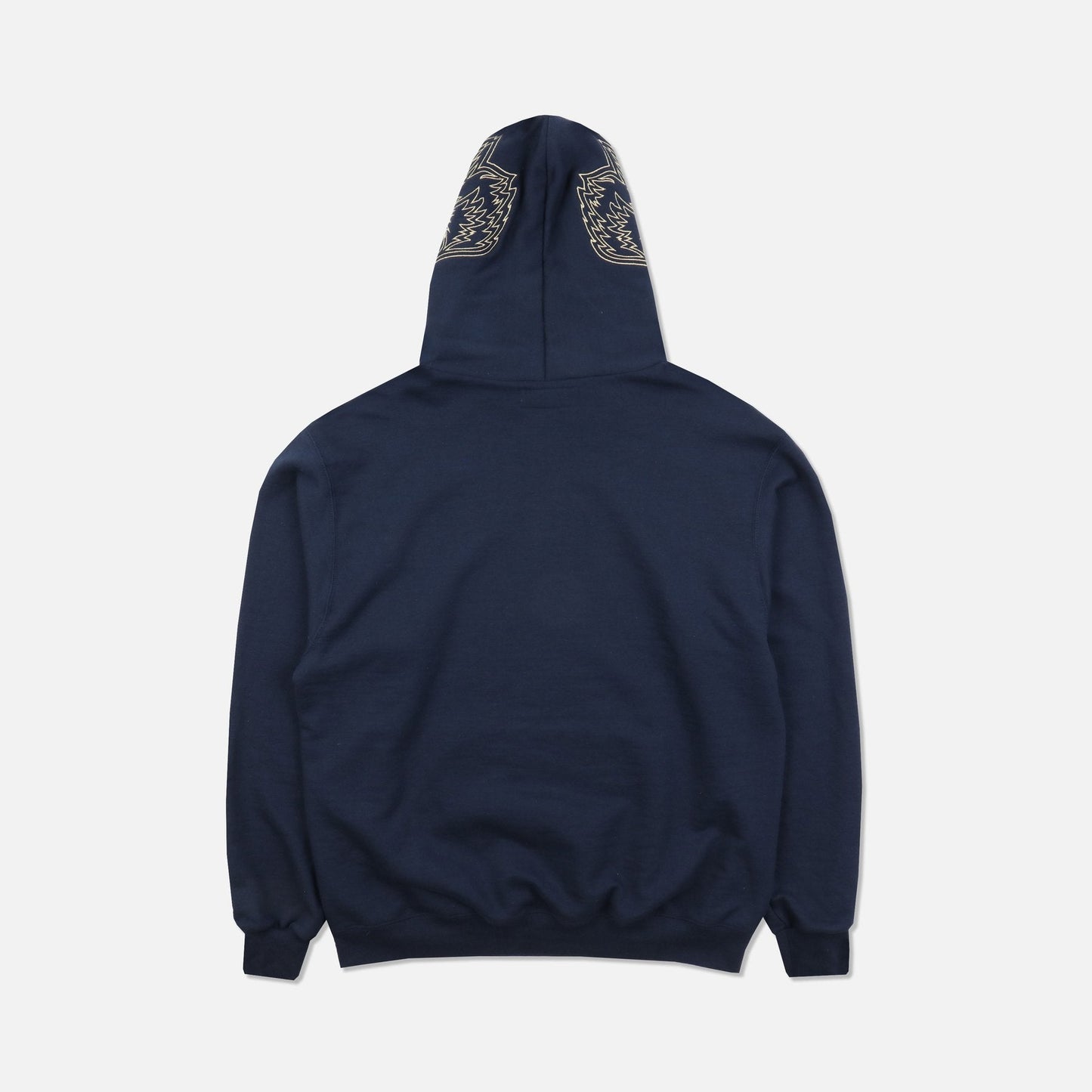 INNER WOLF EMBROIDERED CHAMPION HOODIE IN NAVY/TAN